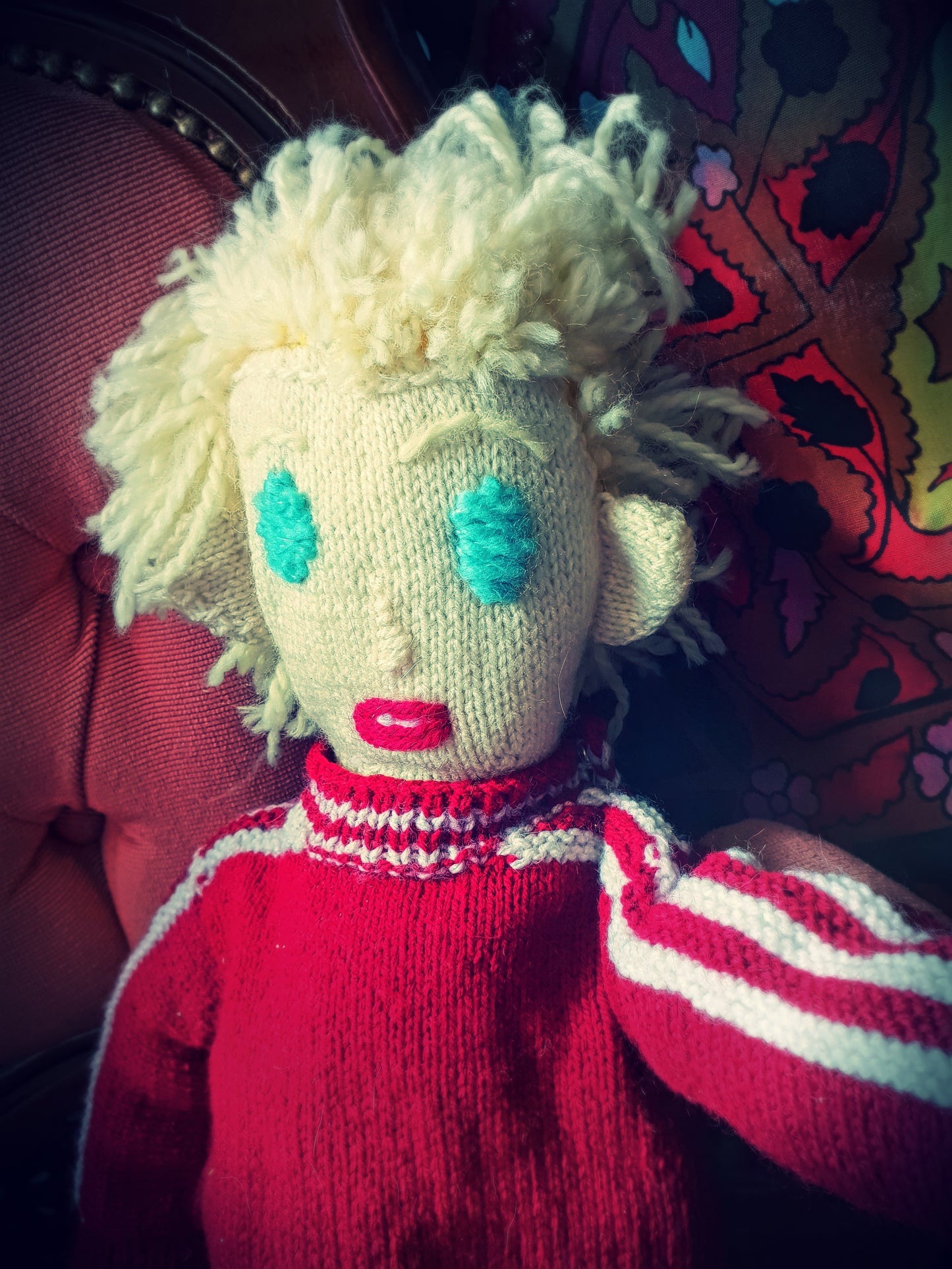 Creepy tall knitted man doll